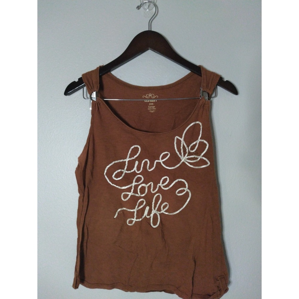 Old Navy Tank Top Large Women Brown Live Love Life Graphic Sleeveless Scoop Neck